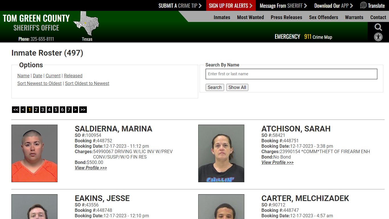 Inmate Roster (500) - Tom Green County Sheriff